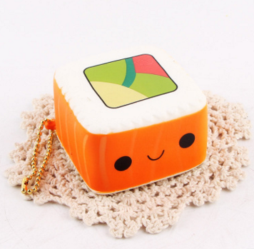 Squishy Realistic Square Sushi Stress Relief Keychain