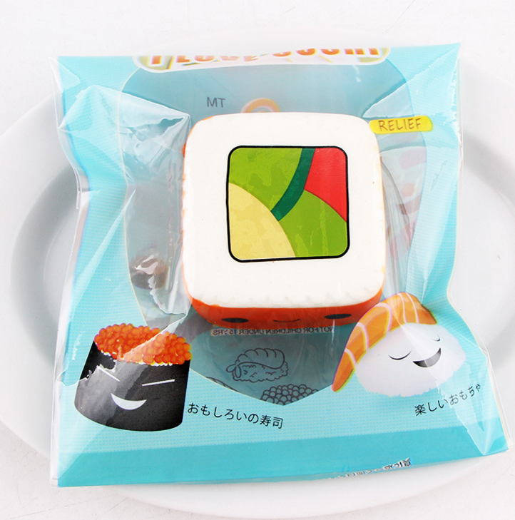 Squishy Realistic Square Sushi Stress Relief Keychain